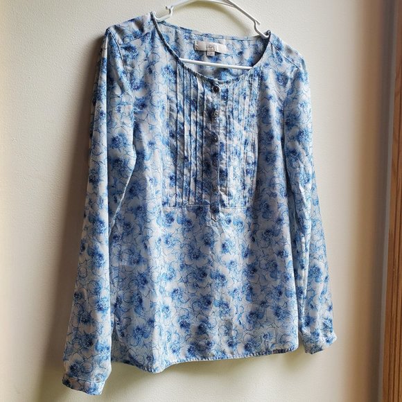 LOFT Tops - LOFT Blue Floral Blouse Size Small